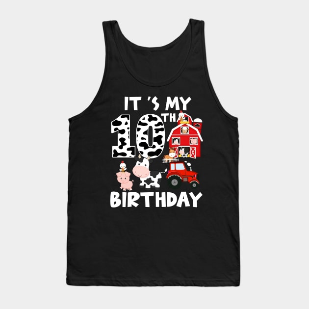 Farm Animals 10 Year Old It's My 10th Birthday Party Bday Girl Tank Top by Tn Ole